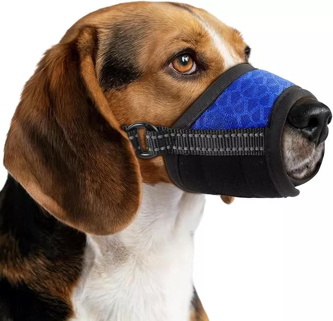 Dog Muzzle,Soft Breathable Mesh, Adjustable Loop Pets Drinkable Anti-Biting Muzzle for Small, Medium, Large Dogs | Lightweight, Comfortable, Easy to Wear-Blue L