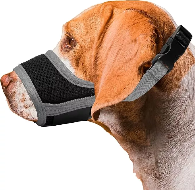 Dog Muzzle, Soft Breathable Muzzle for Small Medium Large Dogs, Air Mesh Nylon Muzzle Cover Prevent Biting Barking Chewing, Adjustable Drinkable Pet Muzzle 6 Sizes(Black,S)
