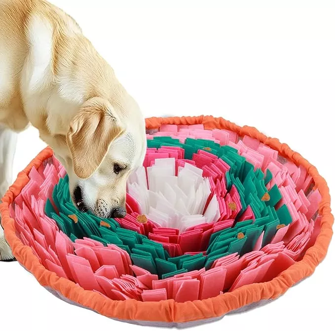 Dog Snuffle Mat, 2mm Thicken Interactive Toys for Pet, 17.7'' x 17.7'' Nosework Training Mats, Cats Bowl Travel Use Encourages Natural Foraging Skills, Comfortable Texture (Orange)