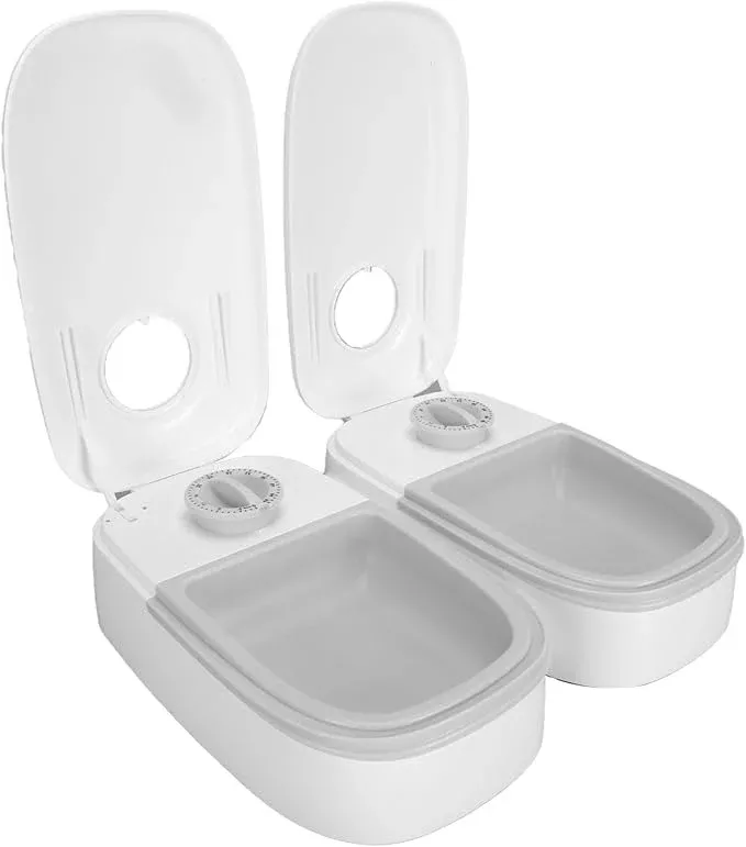 Double Meals Automatic Pet Feeder, Smart Timed, 350ml per Bowl, ABS Material, Ice Pack Space, Removable Design, Anti Slip Pads, for Cats Small Medium Dogs, (Pink)