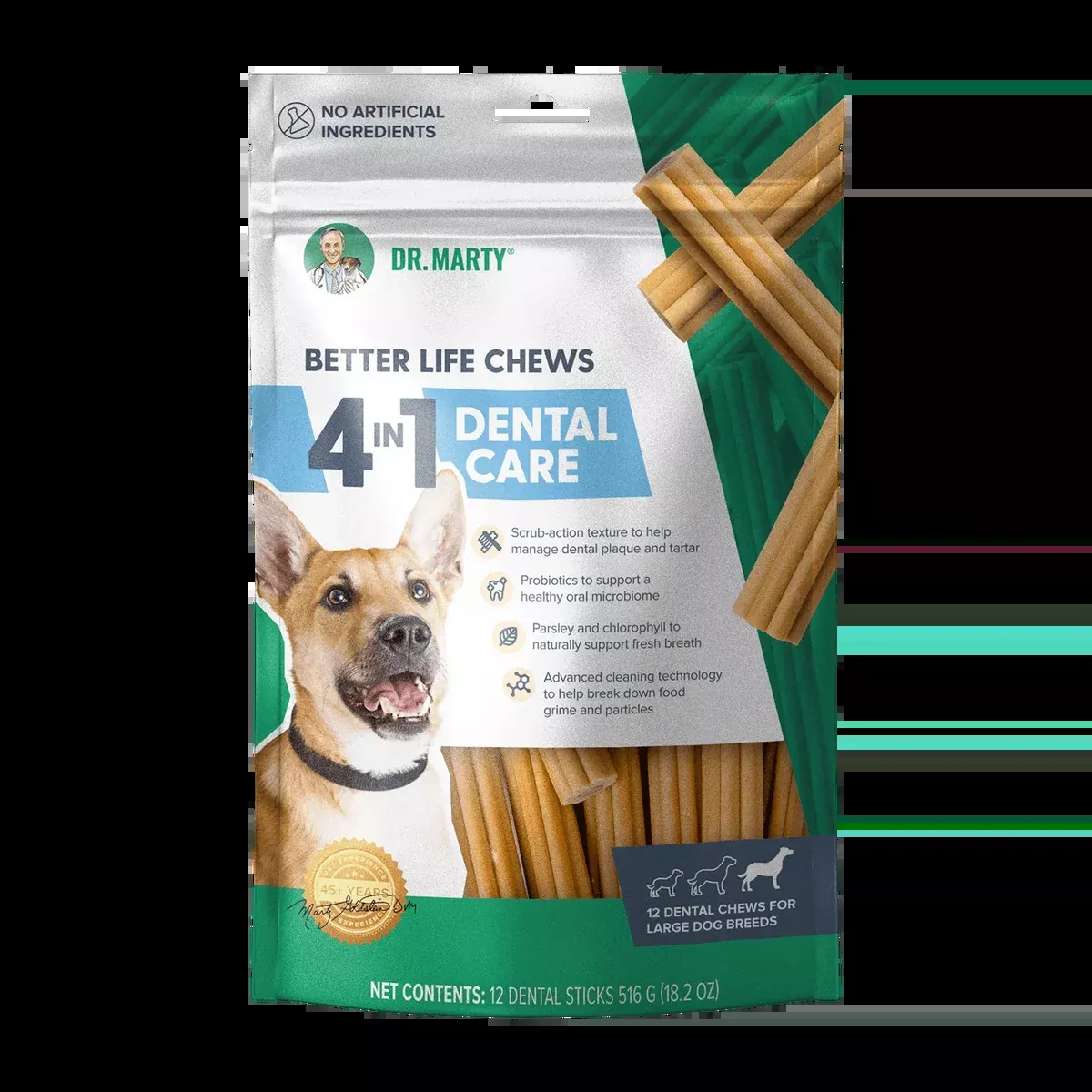 Dr. Marty Better Life Chews 4-In-1 Dog Dental Chews – Large – 12 Sticks