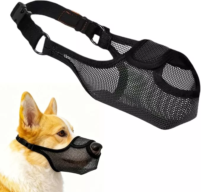 Durable Dog Muzzle for Small, Medium & Large Dogs,Soft & Breathable Air Mesh,Adjustable No-Bite Muzzle for Barking & Chewing,Open-Nose Design for Easy Breathing & Outdoor Comfort-Small