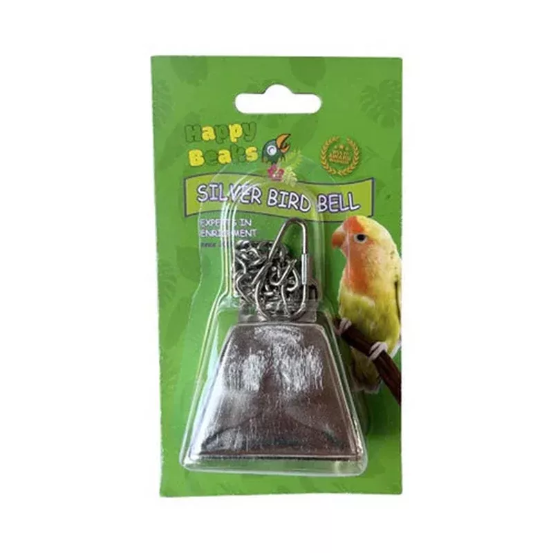 A&E Cage Company, Happy Beaks Silver Bird Bell on Chain Bird Toy, 1 Count / Large