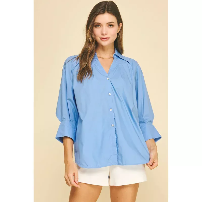 Elle V-Neck Collar Wide Cuff Shirt