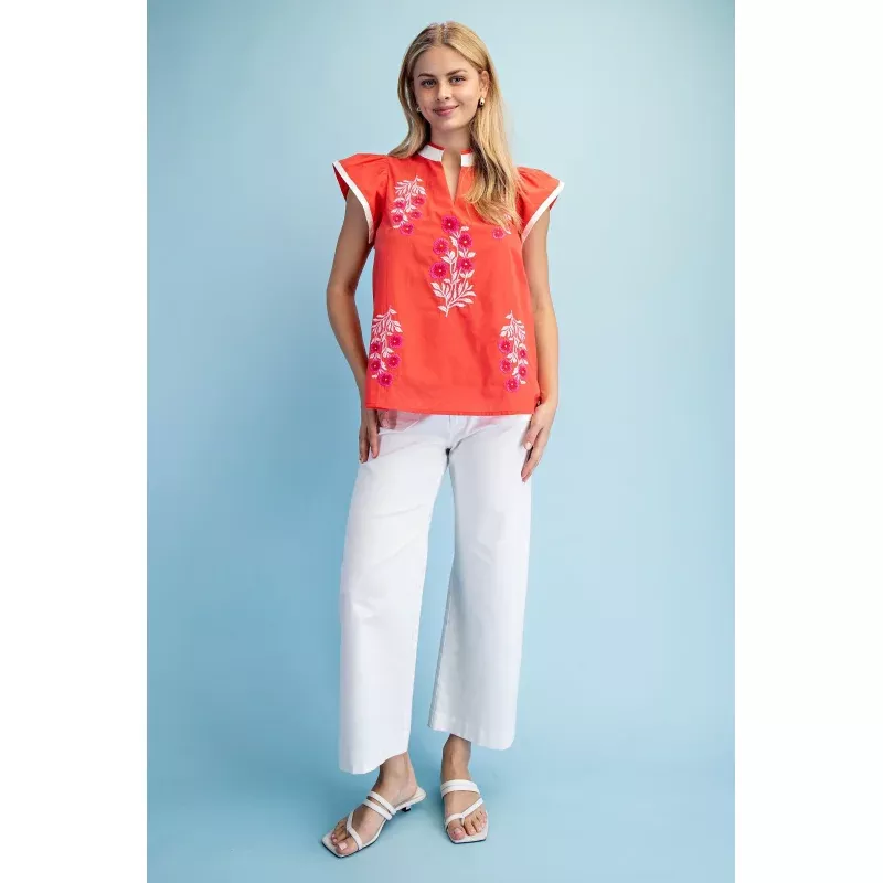 Ellie Floral Embroidered V-neck Top
