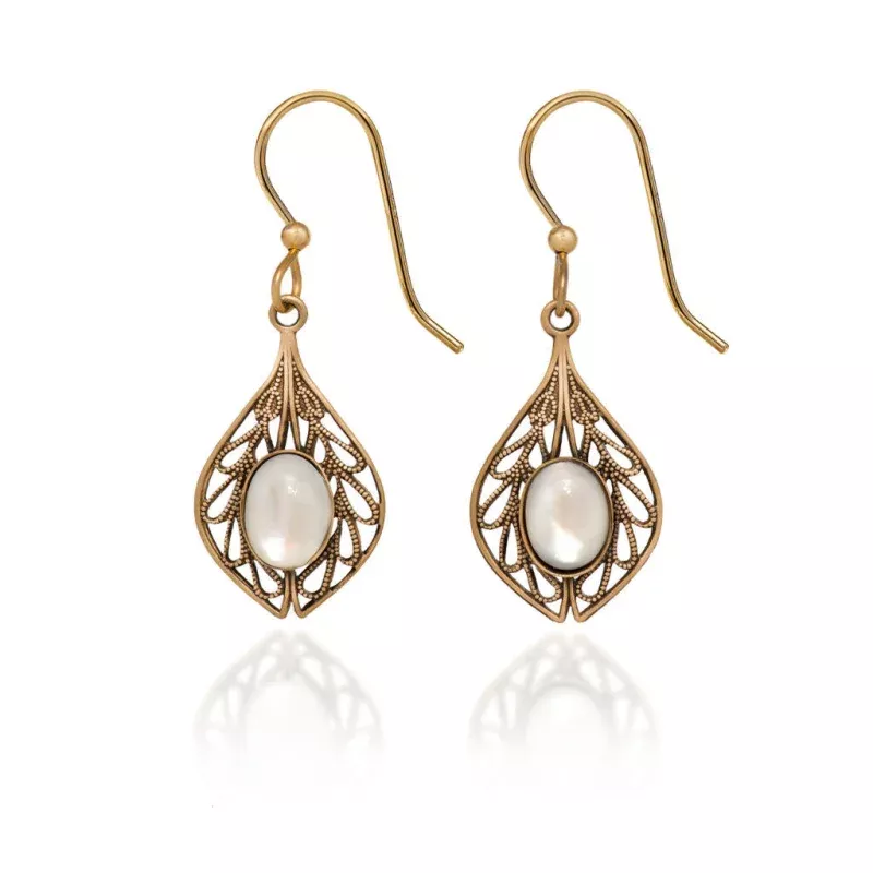 Filigree Tear & Oval Stone Earrings