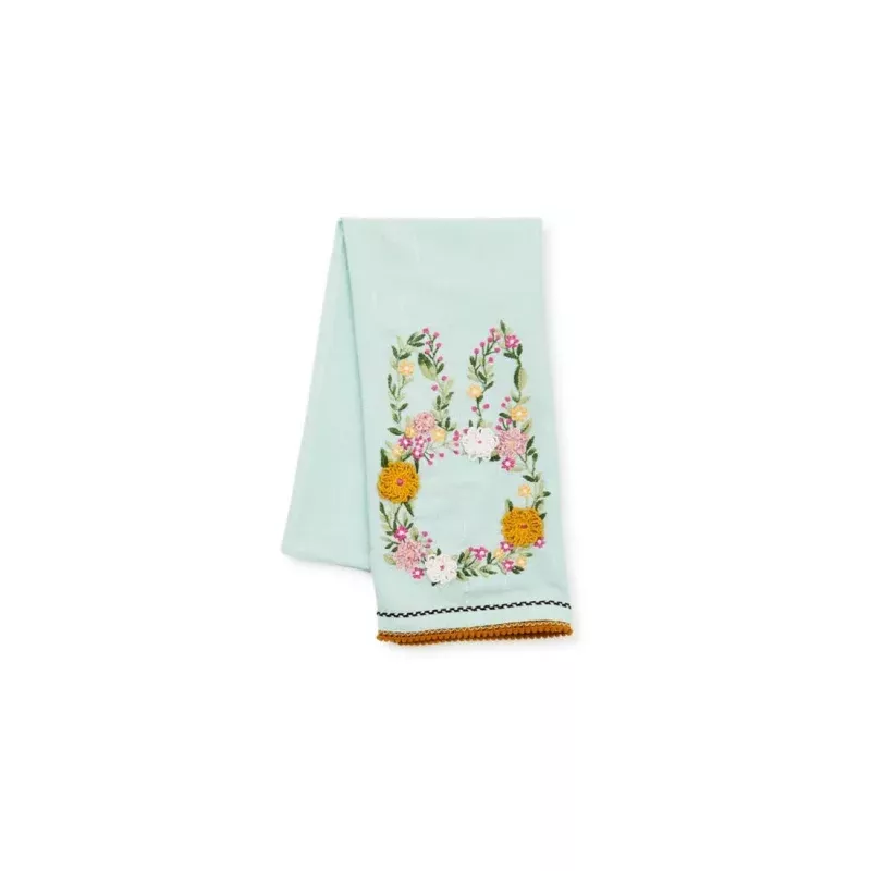 Floral Bunny Embroidered Dish Towel