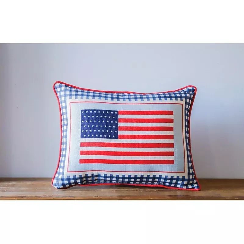 Gingham Large American Flag Pillow
