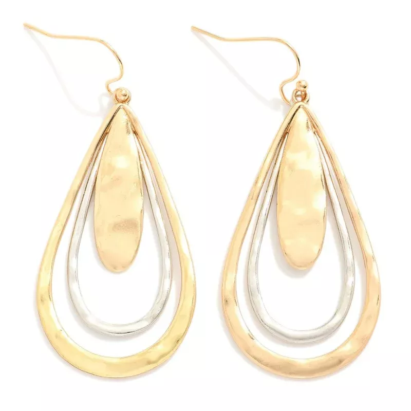 Hammered Metal Nesting Teardrop Drop Earrings