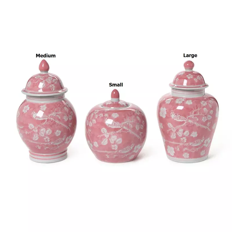 Hand-Painted Pink Chinoiserie Covered Jars – Ceramic