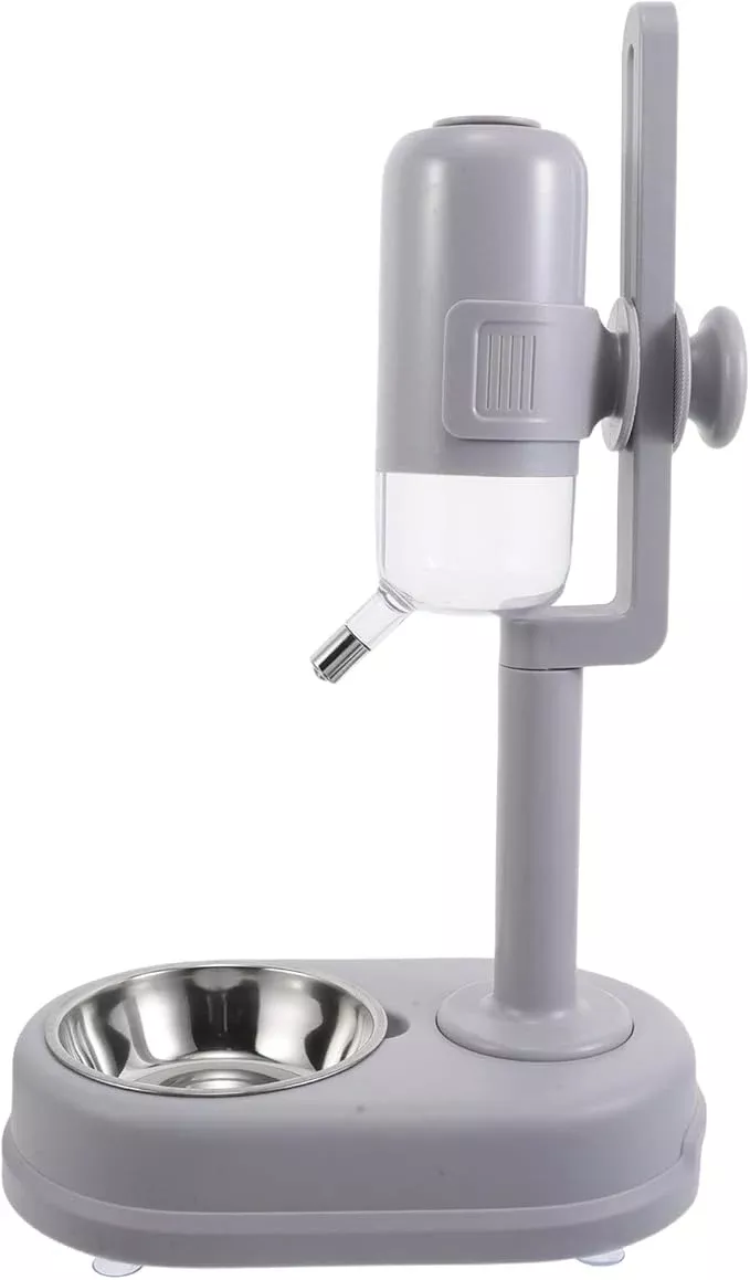 HEMOTON Double Pet Feeding Station with Automatic Rolling Ball Water Dispenser and Removable Stainless Steel Bowls for Indoor Dogs and Cats Cage Use