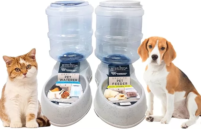 The Humane Society by Greenbone Gravity Feeder & Waterer Bundle – Durable, Pet-Safe, Non-Skid, Easy to Clean, for Pets