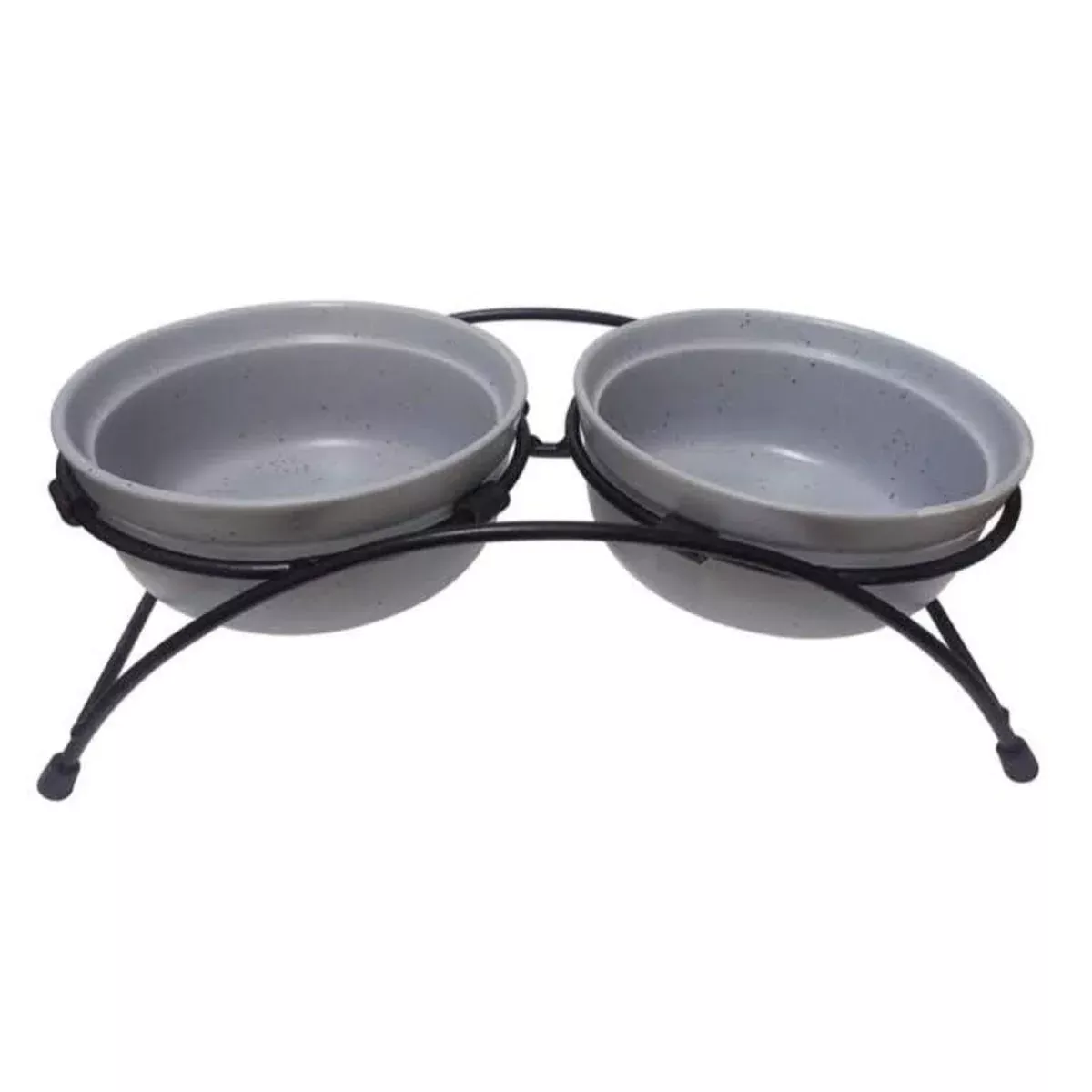 Indipets Pawsome Pottery Stoneware Pet Feeders Slate w/ Two Dishes