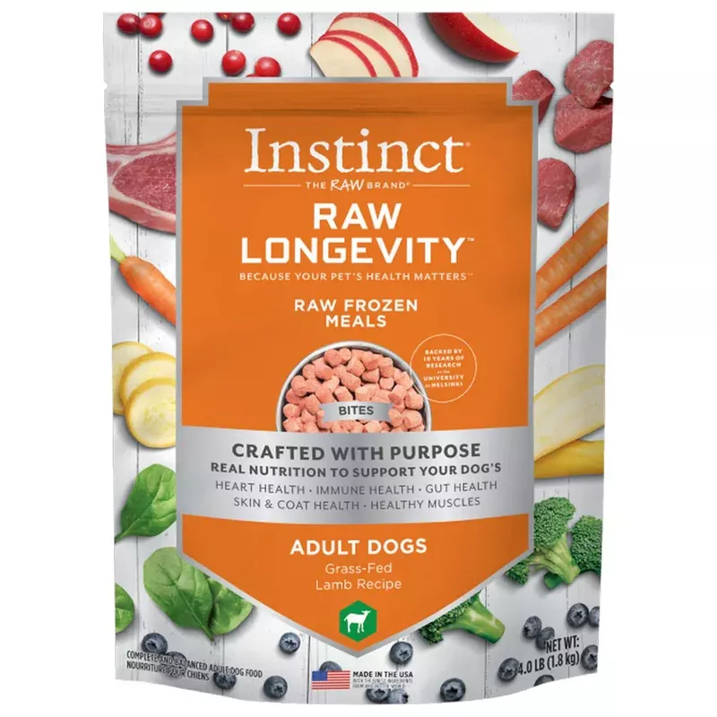 Instinct Raw Longevity Frozen Dog Food Bites – Lamb – 4lb Bag