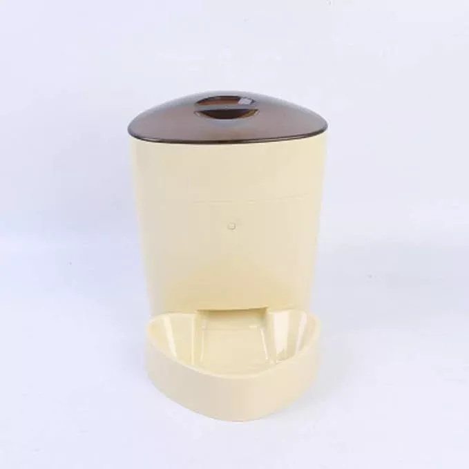 Intelligent Remote Control Automatic Feeding Pet Automatic Feeder Device Dog Cat Food Bowl 4L Large Capacity Portable (Color : Black) (Beige)