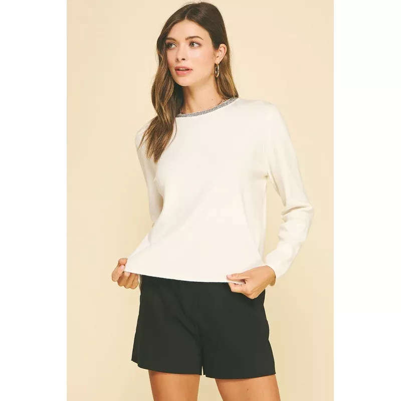 Ivy Jewel Detailed Neck Knit Sweater