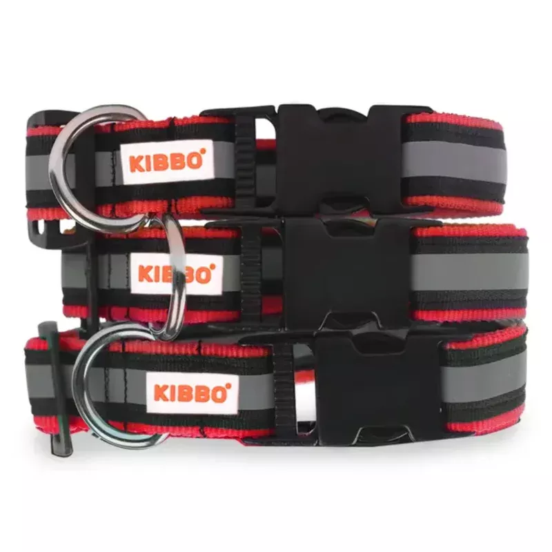 Kibbo Premium Nylon Collar with Buckle and D Ring for Dogs (Red/Pack of 3)