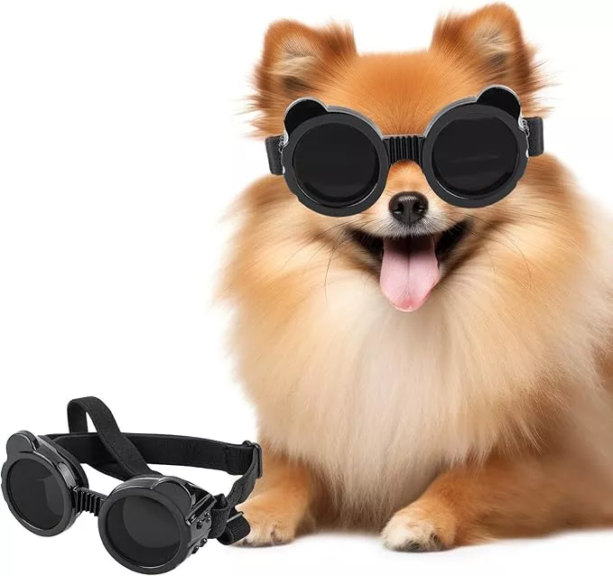 Lesypet Dog Sunglasses Small Breed, Dog Goggles for Small Dogs Eye Protection Windproof Doggie Glasses for Outdoor Driving Hiking UV Protection, White