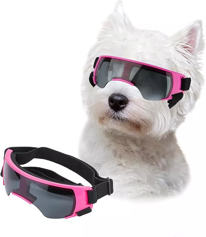 LESYPET Dog Sunglasses for Small Breed, UV Wind Dust Protection Dog Goggles for Pet Outdoor Driving Riding, Pet Glasses Eye Wear with Adjustable Strap, Black