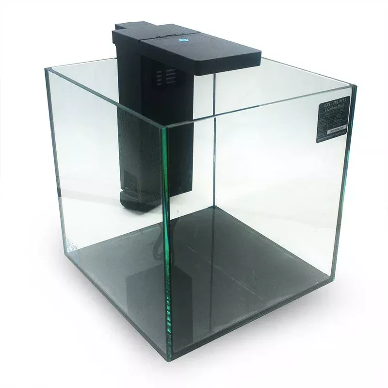 Level One Pets 3 Gallon Mini Aquarium Kit – Cube Glass Tank with Built-In Submersible Filter & Tap-Control LED Light