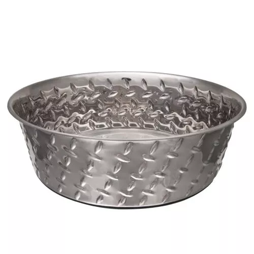 Loving Pets, Loving Pets Diamond Plate Bowls with Non Skid Bottom Dog Dish Bowl, Silver, 1 Each/2 qt