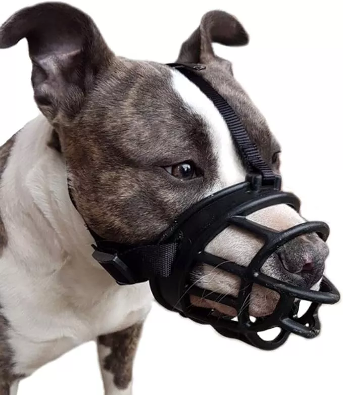 LUCKYPAW Basket Muzzle for Large Medium Small Sized Dogs, Soft Pitbull Muzzle for Rottweiler Bully to Prevent Biting Chewing, Allows to Drink Full Pant, Breathable & Adjustable