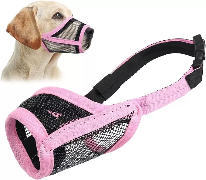 LUCKYPAW Dog Muzzle, Mesh Muzzle for Large Medium Dogs, Soft Mouth Cover to Prevent Biting Chewing, Drinkable Breathable Adjustable Puppy Mouth Guard (L, Black)