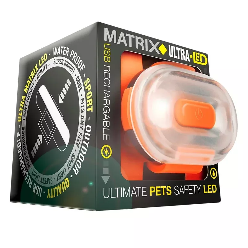 Max & Molly Urban Pets Matrix Ultra LED Rechargeable Safety Light Orange