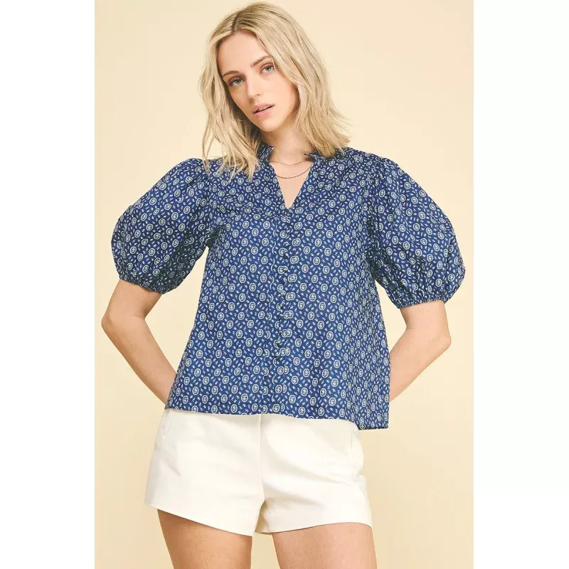 Megan Floral Print Button Down Blouse Top