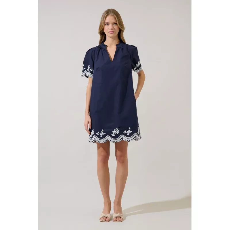 Melania Embroidered Shift Mini Dress