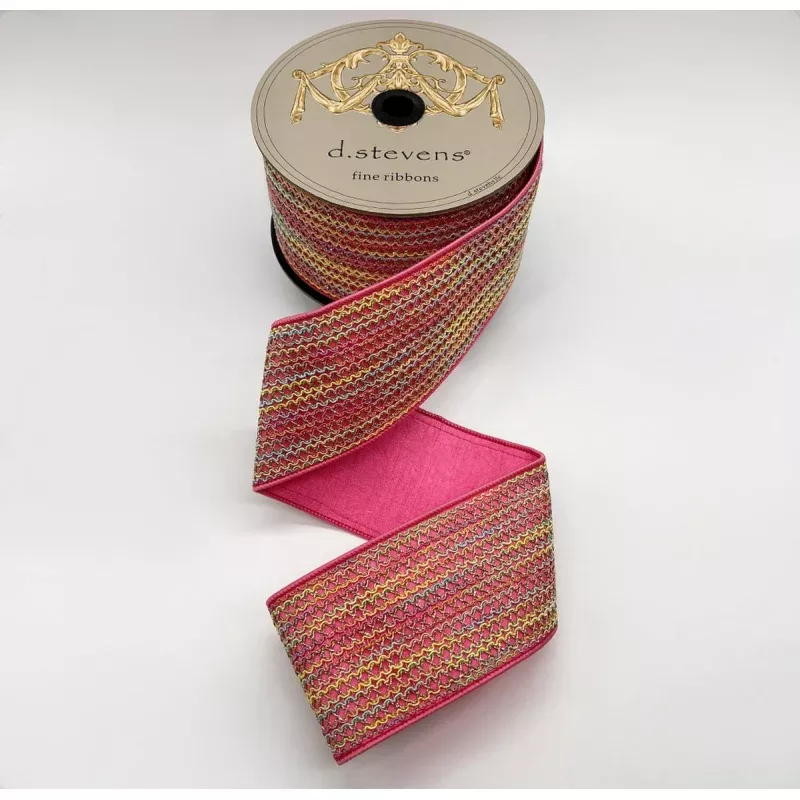 Metallic Spring Lace Dupion, Pink Ribbon