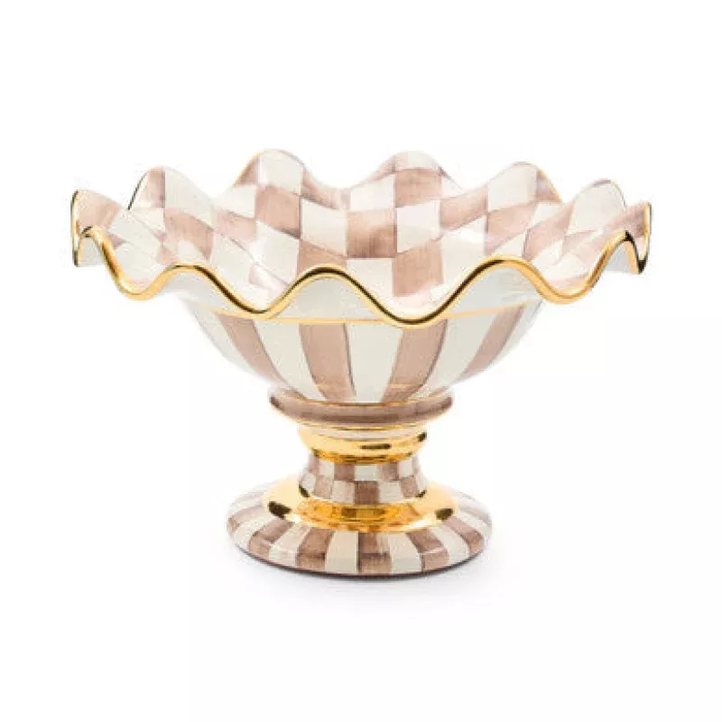 Mocha Check Ceramic Compote