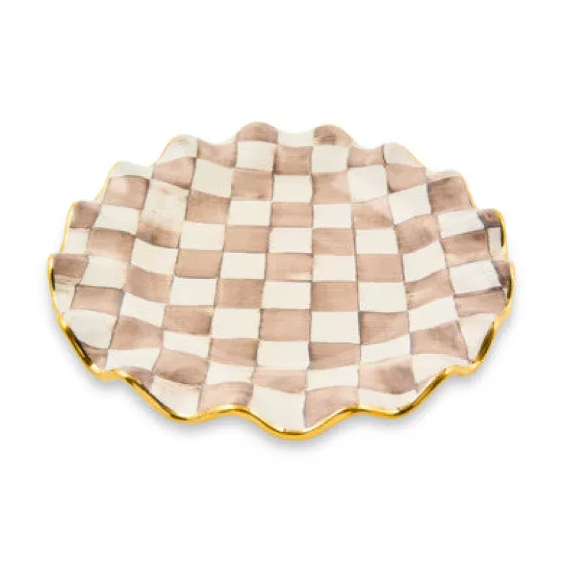 Mocha Check Ceramic Fluted Dinner Plate