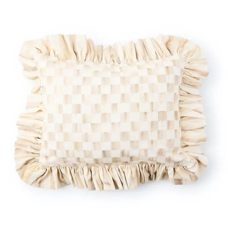 Mocha Check Lumbar Throw Pillow with Ruffle