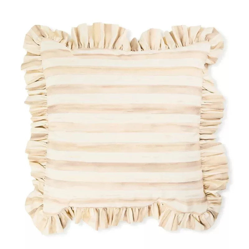 Mocha Stripe Throw Pillow with Ruffle