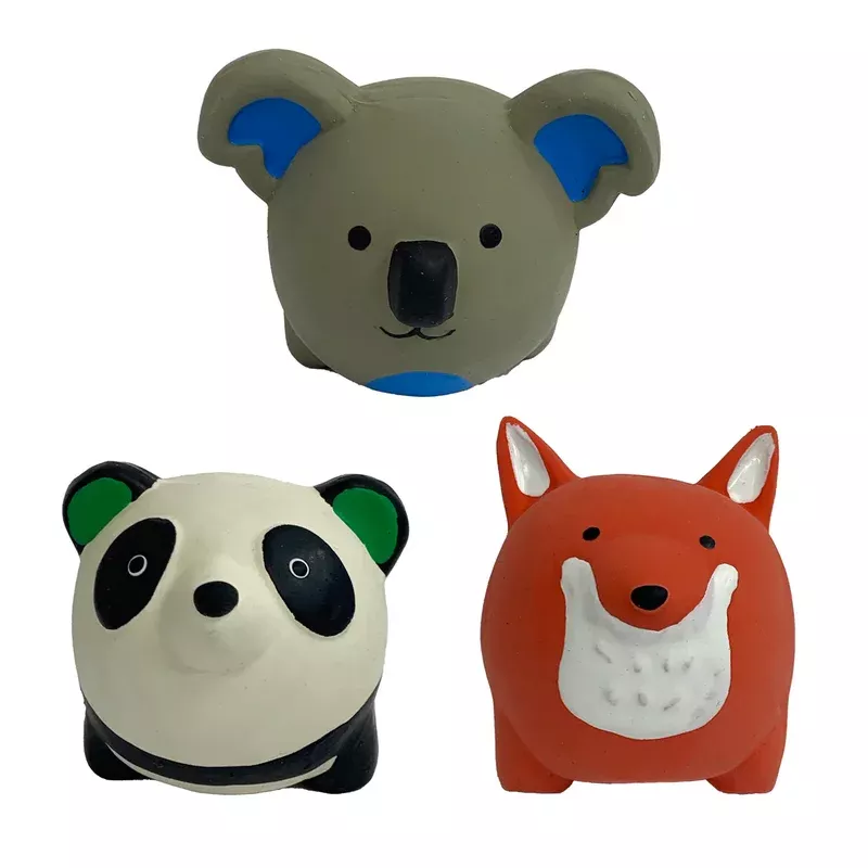 Multipet Minipet Latex Round Animals Dog Chew Toy Assorted Animals 2.5″