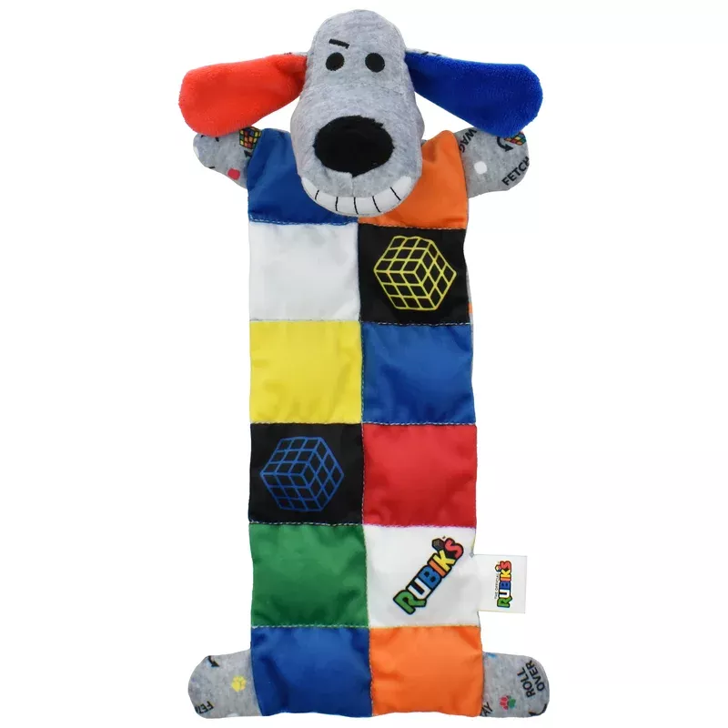 Multipet Rubik’s Cube Loofa Squeakermat Plush Dog Toy 13″