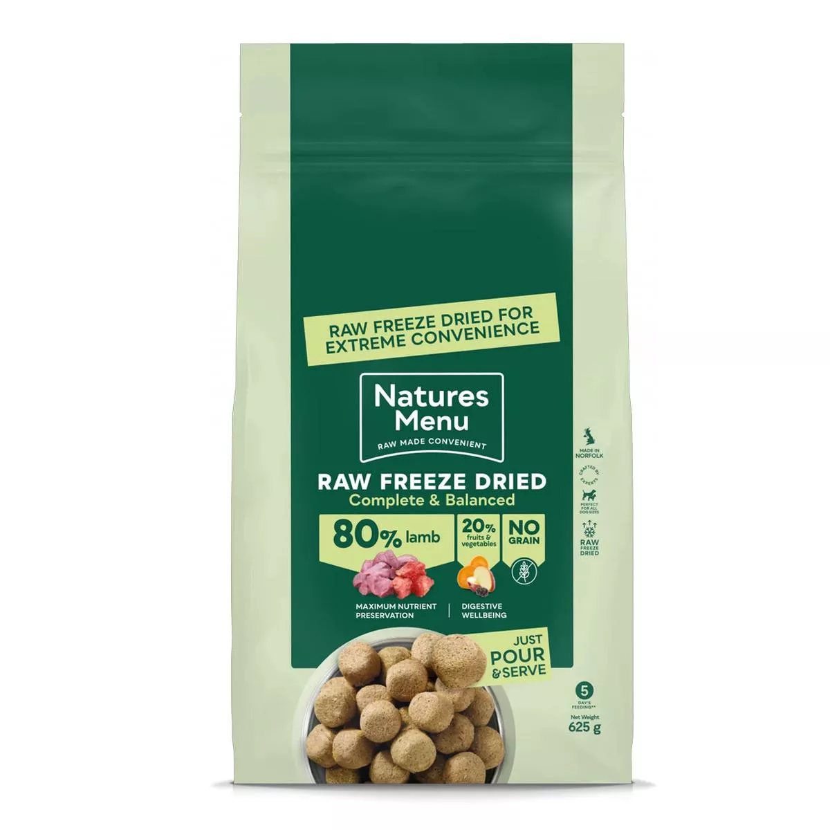 Natures Menu Dog – Complete & Balanced 80/20 Freeze Dried Lamb 625g
