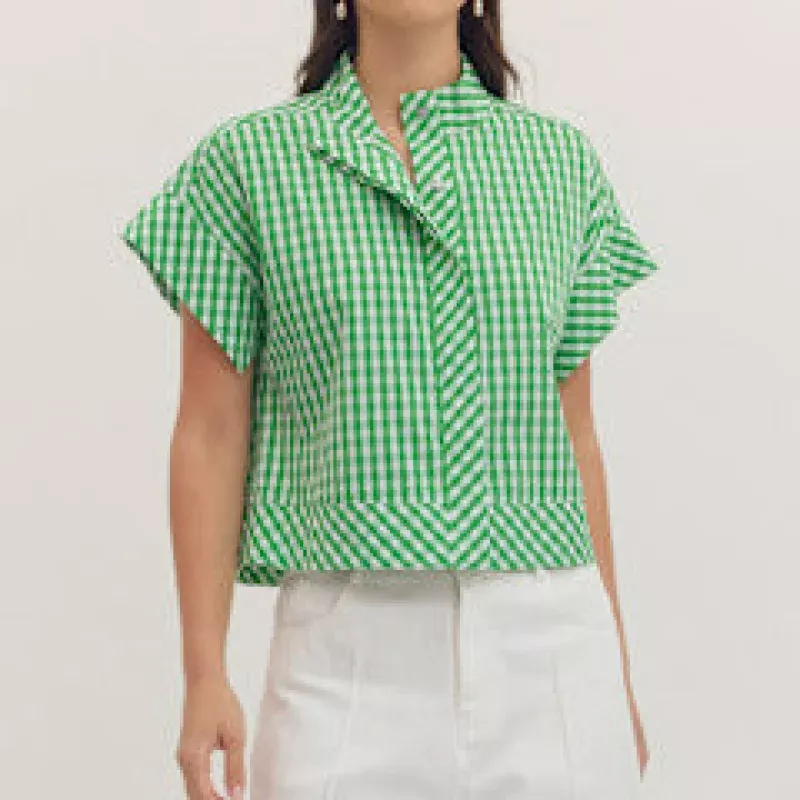 Noemi Gingham Print Cap Sleeve Top