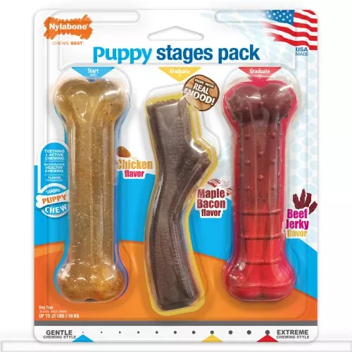 Nylabone, Nylabone Puppy Chew Stages Triple Chew Toy Pack, Bones, 1 Each/Medium/Wolf (3 Count)