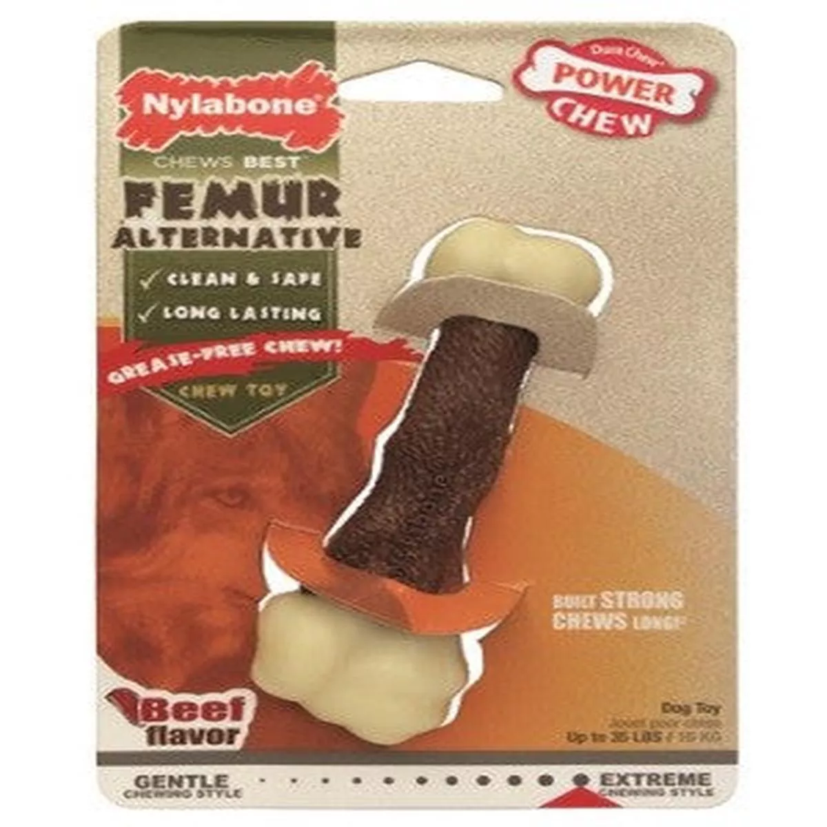 NYLABONE POWER CHEW FEMUR ALTERNATIVE BEEF MEDIUM
