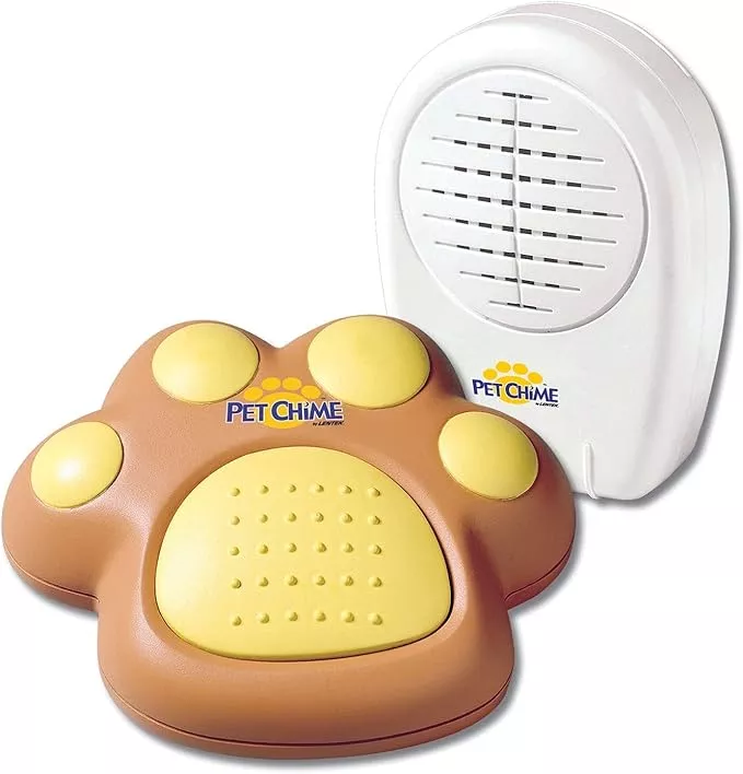 PantsSaver Lentek Pet Chime Cordless Doorbell Training System 2 Piece Set, Includes Pet Chime Receiver and Pet Paw Transmitter,Transmitter: Brown/Yellow. Receiver: White,Standard,PP10G