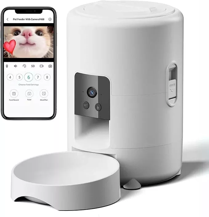 PeekABowl Smart Pet Feeder - Automatic & Interactive Feeder - Live Camera, 2-Way Audio, Feeding App, 2L Capacity - Cat & Dog