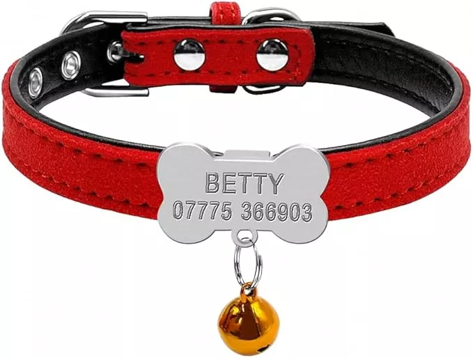 Personalized Chihuahua Collar for Small Dog Adjustable Padded Pet Collars with Bell for Small Medium Cat Dogs Pink Fish XXS