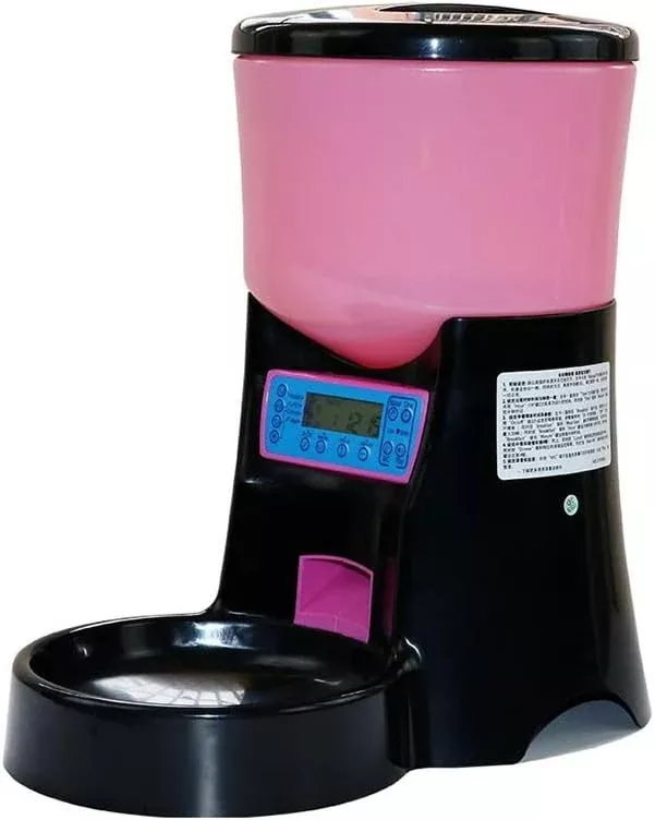 Pet Dog and Cat Timing Quantitative Intelligent Feeder Automatic Feeder 4 Meals Can Be Recorded Dispenser Bowl Food Large Capacity Pink Portable
