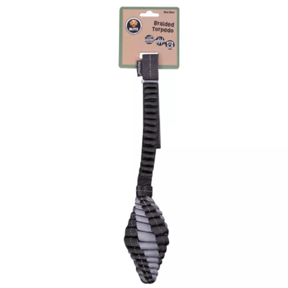 PET ONE DOG TOY BLITZ BRAIDED TORPEDO GREY