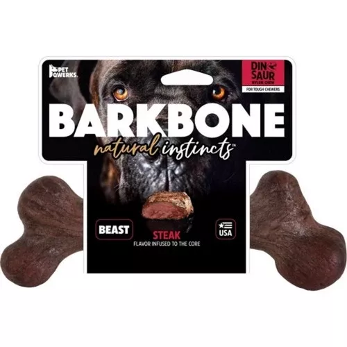 Pet Qwerks, Dinosaur Barkbone Usa Extreme Dog Chew, BEAST,Steak