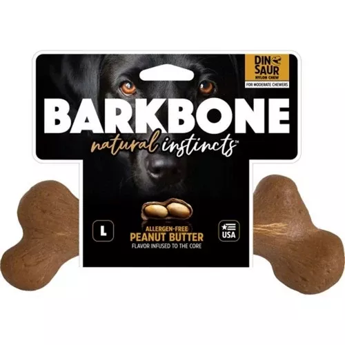 Pet Qwerks, Dinosaur Barkbone Usa Wood Dog Chew, Large,Peanut Butter