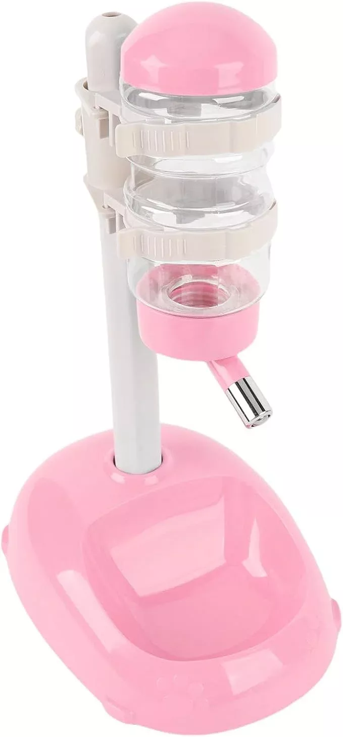 Pet Standing Water Dispenser, Adjustable Height Dog Water Bottle, with Food Feeder Bowl for Small Dogs Cats (Beige)