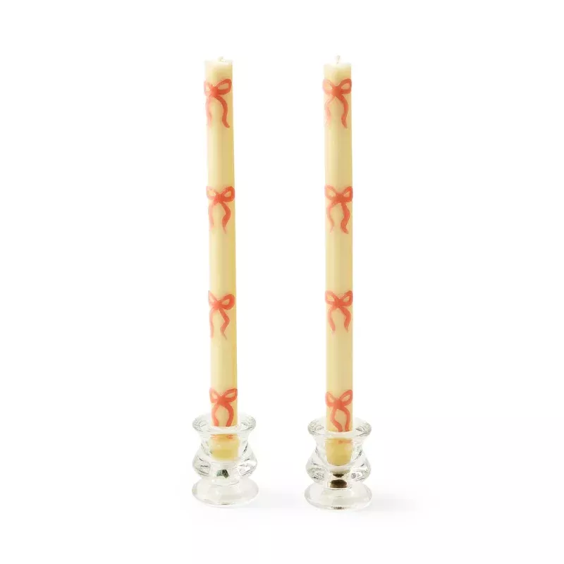 Pink Bow Dinner Candles – Set of 2